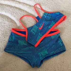 Nike Blue and Orange Sports Bra and Shorts Swim Suit Set M-12